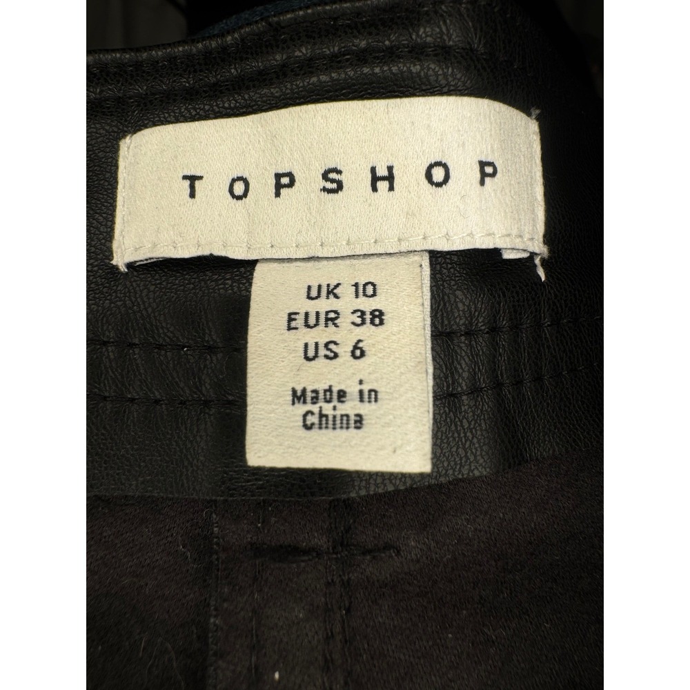 Topshop Faux Leather Pants Womens 6 Black Wide Leg High Waist Streetwear 0069 - Picture 5 of 5